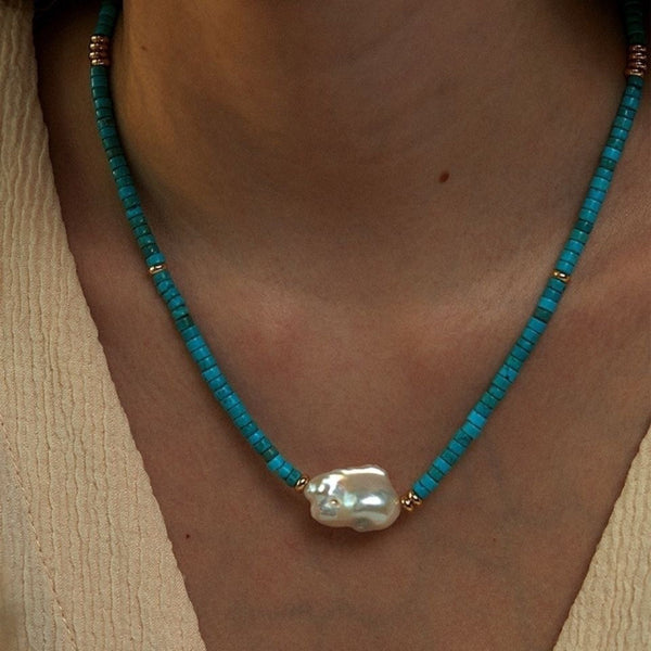 Large Baroque Pearl Turquoise Necklace